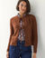Gilet en maille &agrave; nouettes, uni (caramel)