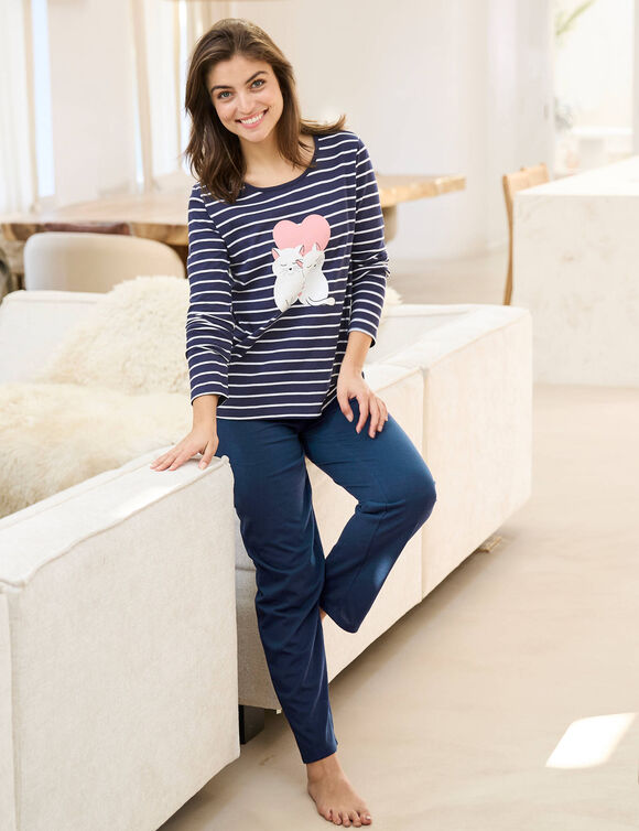 Pyjama manches longues motif "chatons" (marine)