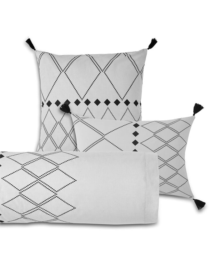 Linge de lit Massai coton à motifs graphiques et finitions pompons, gris, hi-res image number 6