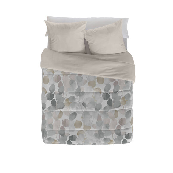 Couette microfibre imprim&eacute;e Botanique 200 g/m&sup2; (gris / taupe)