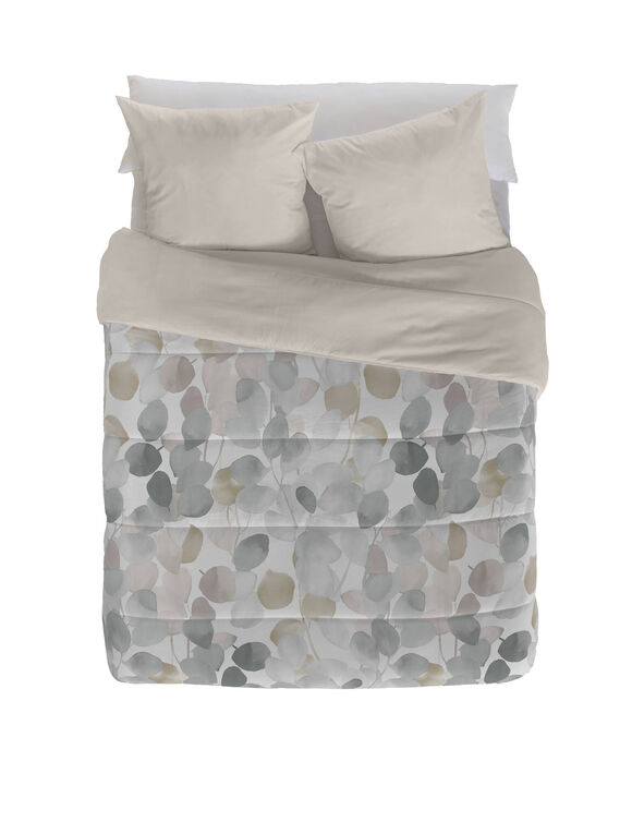 Couette microfibre imprim&eacute;e Botanique 200 g/m&sup2; (gris / taupe)
