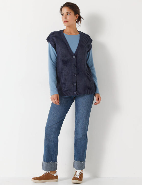 Mouwloos vest met knopen (marine)