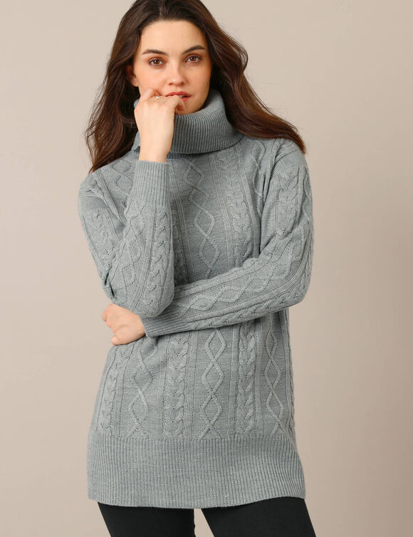 Pull tunique torsadé à col roulé (gris chiné)