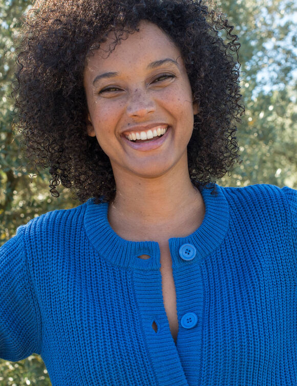 Trui met ronde hals in patenttricot (Pruisisch blauw)