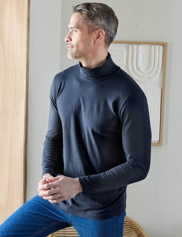 T-shirt met col en lange mouwen (marine)