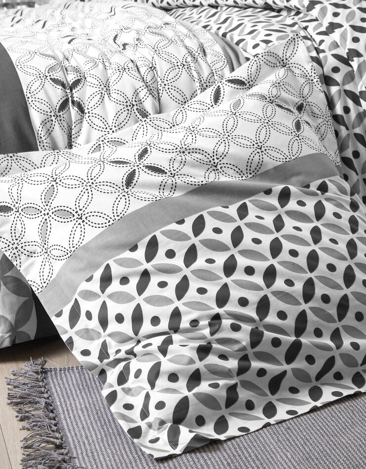 Linge de lit Marlow en coton motifs géométriques, gris / CARBONE Linge de lit Marlow en coton motifs géométriques, gris / CARBONE, hi-res image number 1
