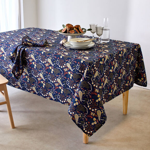 Nappe en coton imprimé herbier (marine)