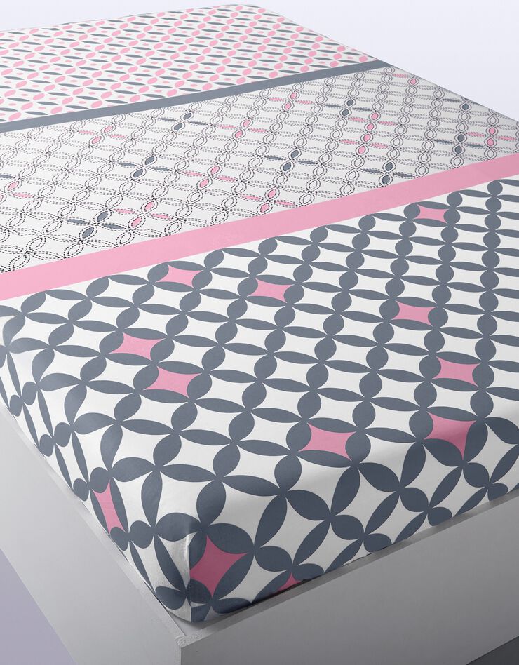 Linge de lit Marlow en coton motifs géométriques, gris / rose, hi-res image number 4