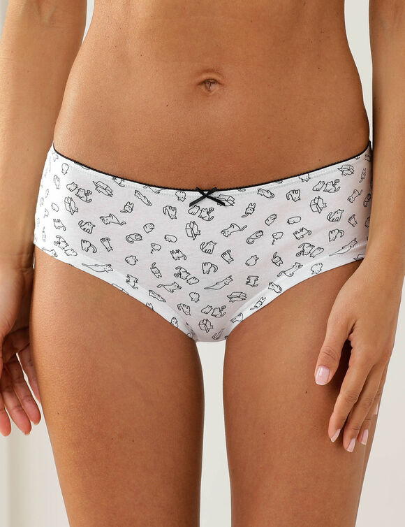 Culotte coton forme shorty imprim&eacute; motif "chat"assortis&ndash; Lot de 4 (noir / blanc)
