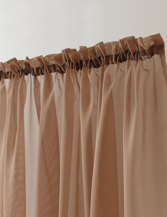 Effen voilegordijn met fronsgalon (taupe)