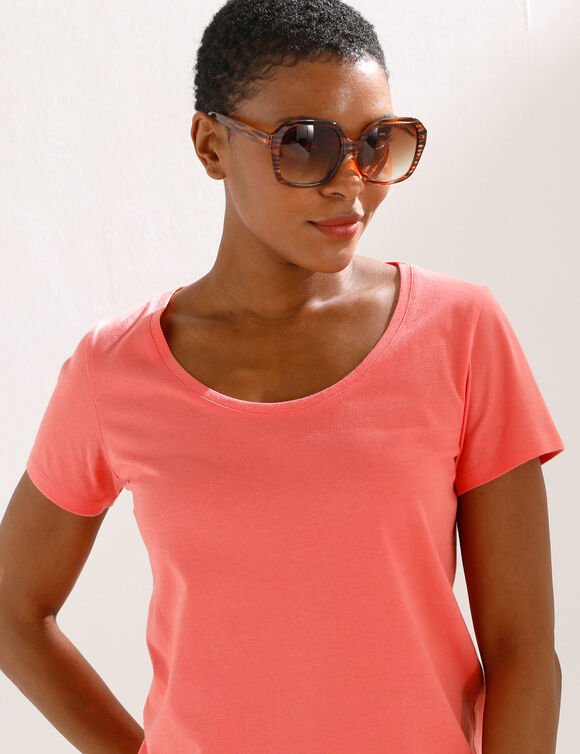 T-shirt col rond manches courtes uni coton (corail)