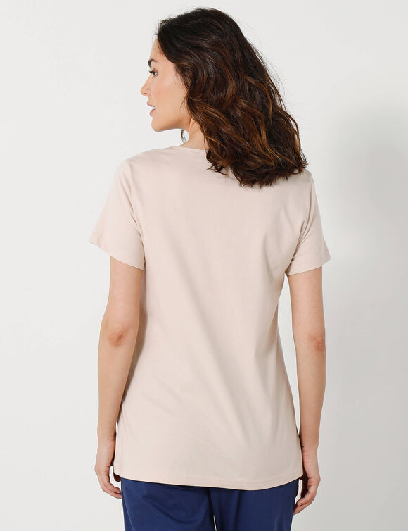 T- shirt pyjama manches courtes motif floral imprim&eacute;  (sable)