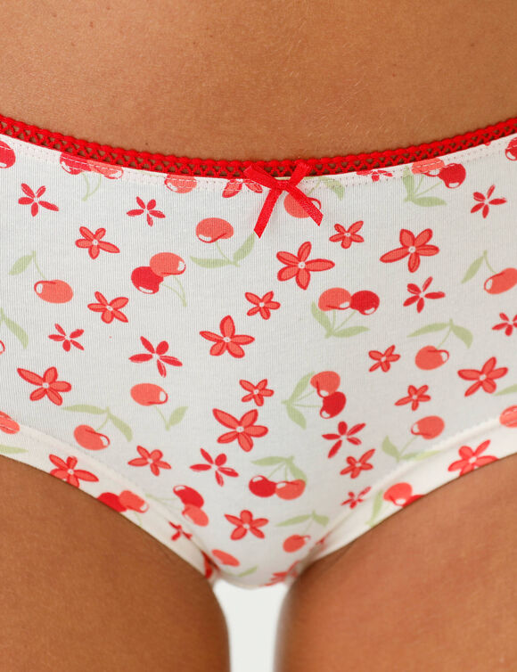 Culotte coton stretch forme shorty imprim&eacute; "cerises" &ndash; Lot de 4 (rouge)
