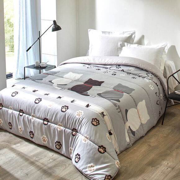 Couette microfibre imprim&eacute;e Chat 200 g/m&sup2; (blanc)