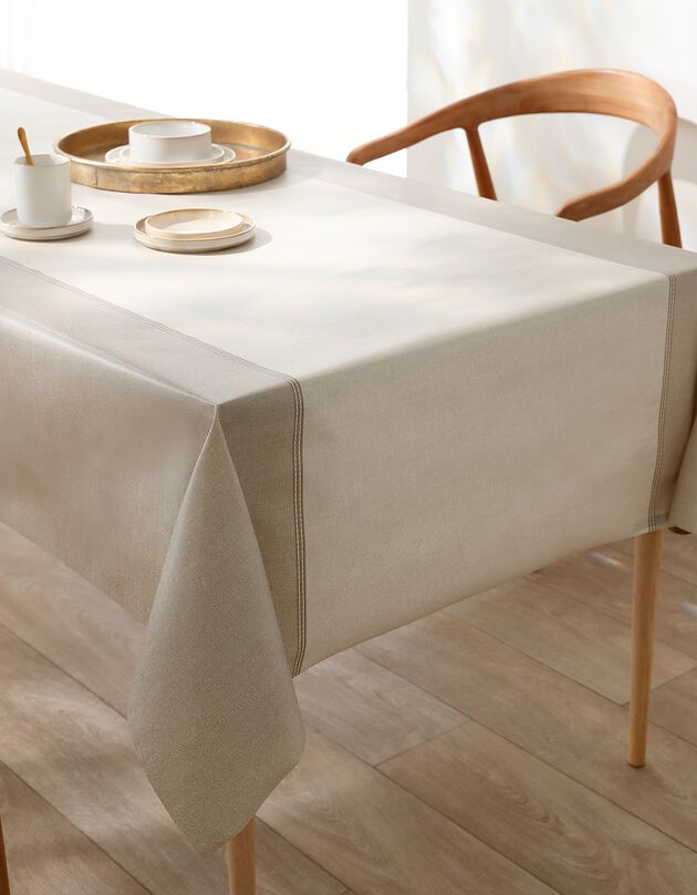 Tafellaken in toile cirée met faux-uni print (ecru)