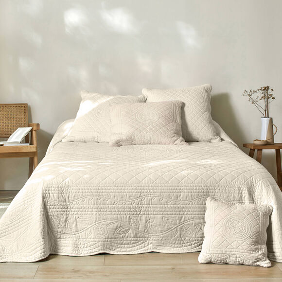 Couvre-lit uni style boutis Cassandre  (&eacute;cru)