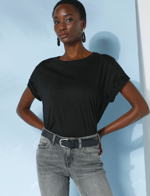 T-shirt "loose" en coton, uni (noir)