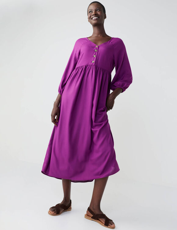 Robe longue boutonn&eacute;e, unie (violet)