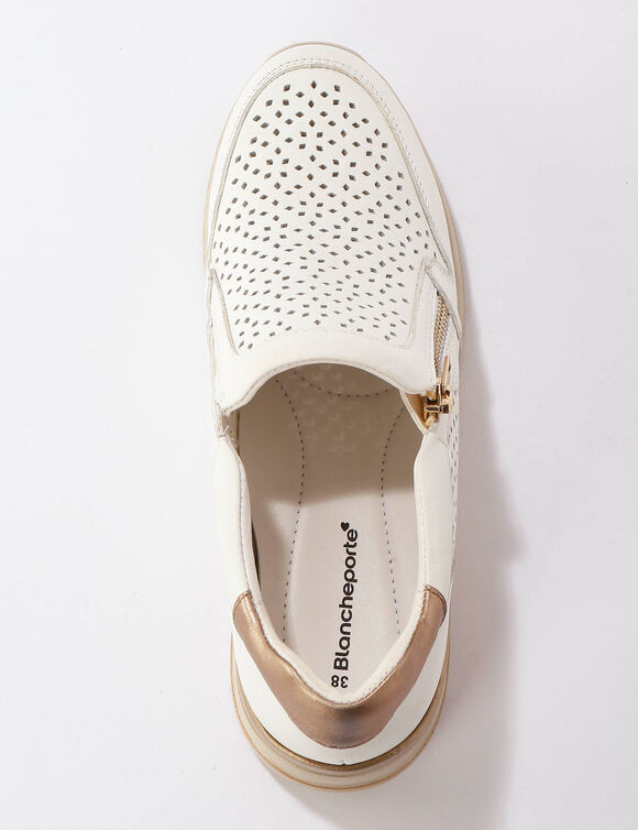 Baskets zipp&eacute;es compens&eacute;es en cuir (blanc)