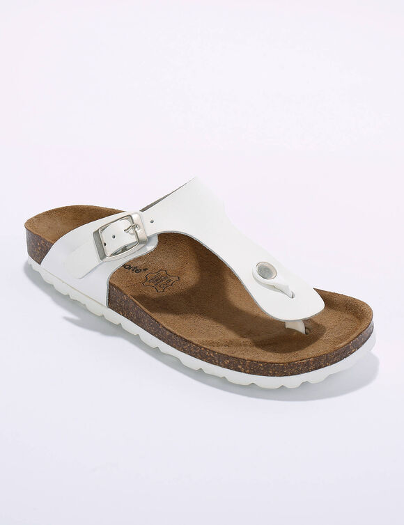 Leren teensandalen met verstelbare gesp (wit)