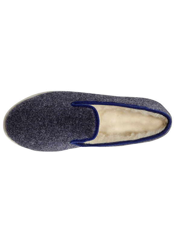 Pantoffels met wolvoering en stille viltzool (effen marine)