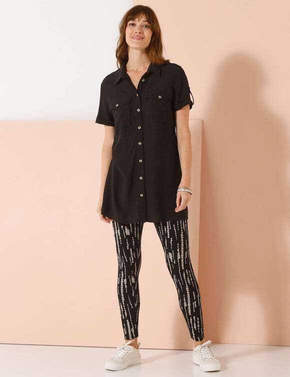 Legging imprimé, taille élastiquée (noir / beige)