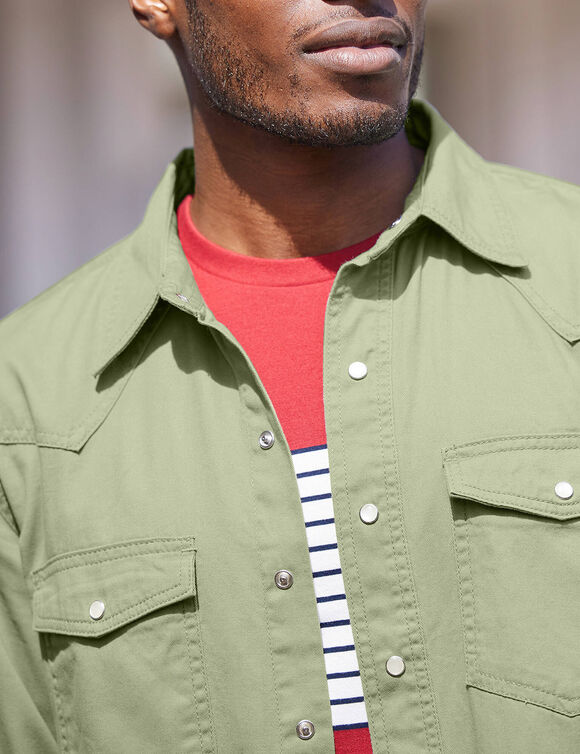Chemise pressionnée manches longues en jean (kaki)