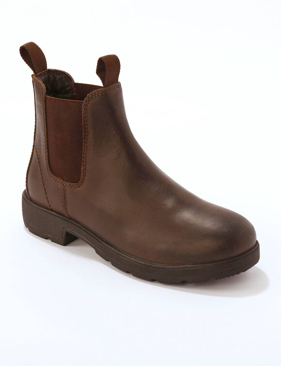 Leren Chelsea boots, elastische zijkanten en dikke zool (donkerbruin)