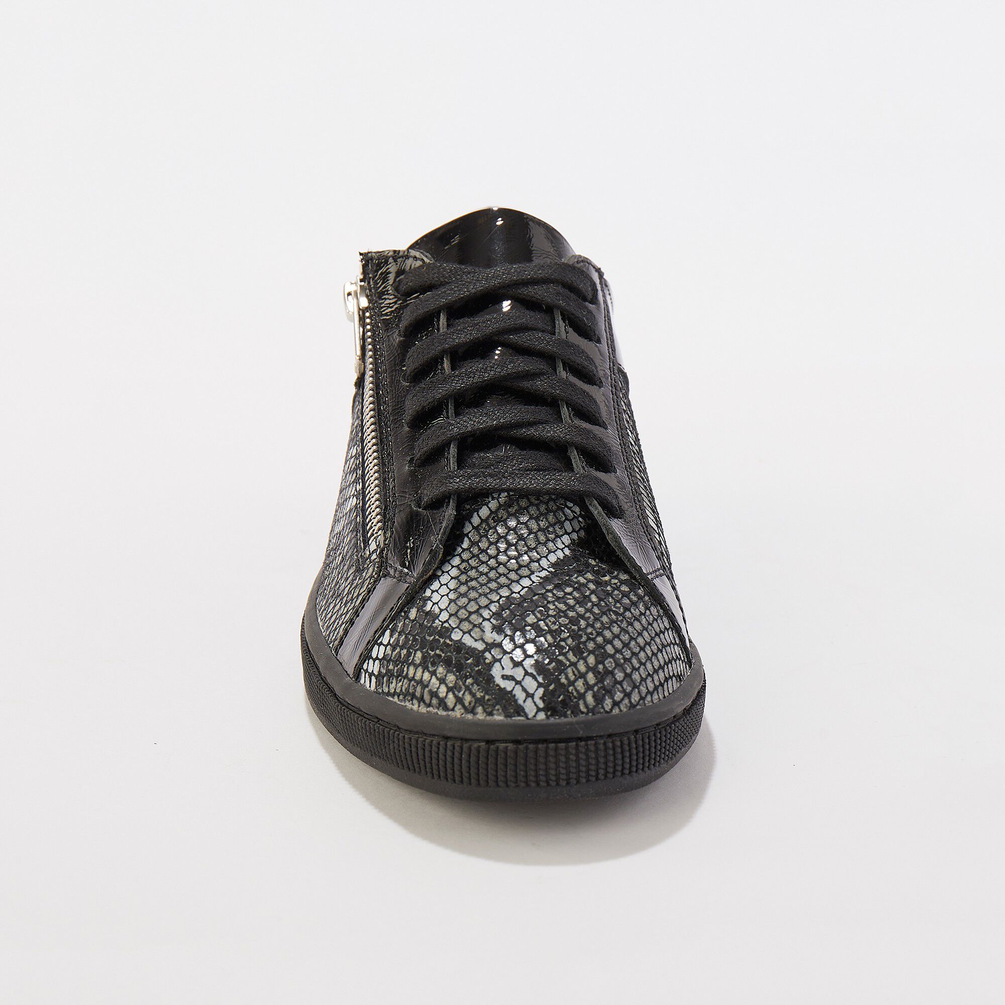 Sneakers met rits in soepel leer, 2 materialen - laag model, zwart / grijs  | Blancheporte