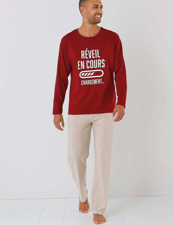 Pyjama met ronde hals en letterprint (bordeaux)