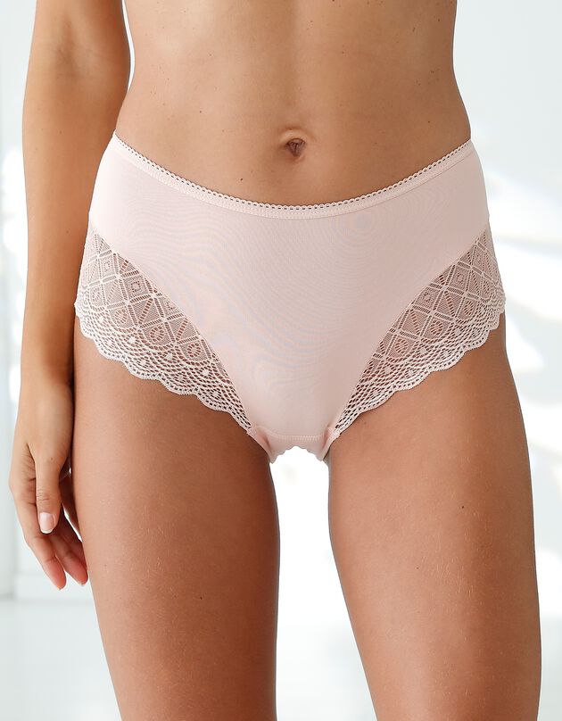 Culotte forme maxi coton uni stretch et dentelle  - lot de 3 (grenade + rose + jaune)