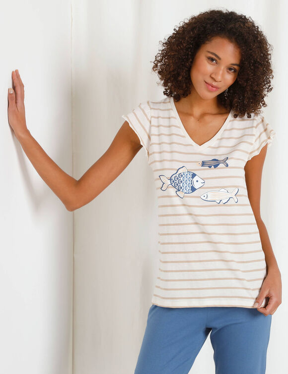 Pyjama pantalon "Riviera" (écru / beige)