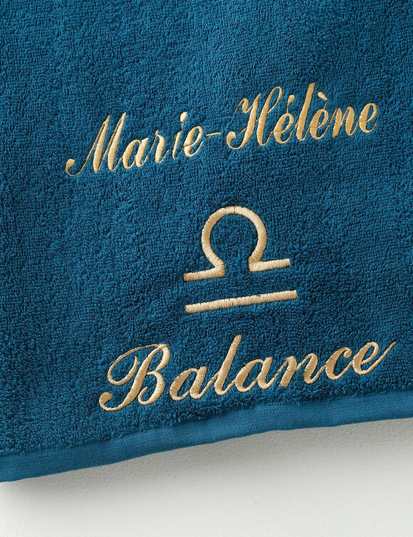 Serviettes de bain brod&eacute;es Balance personnalisable - 420g/m2 (bleu paon)