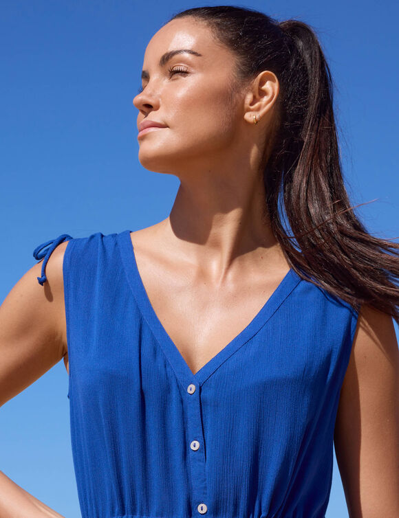 Robe de plage courte, cr&eacute;pon uni (bleu)