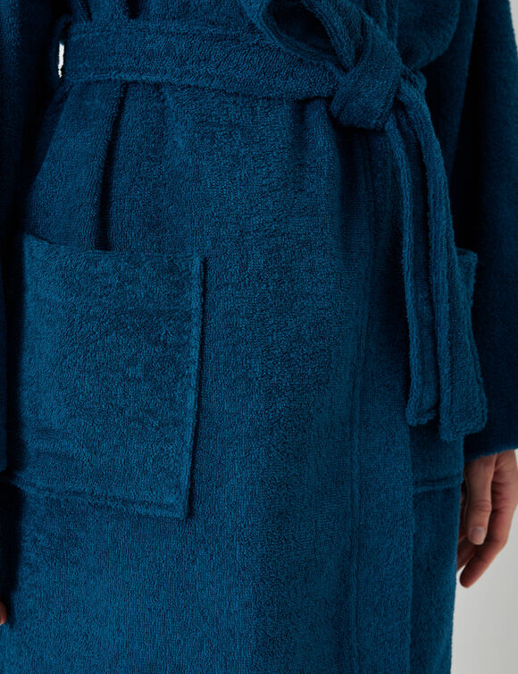 Peignoir court adulte col kimono éponge bouclette (bleu paon)