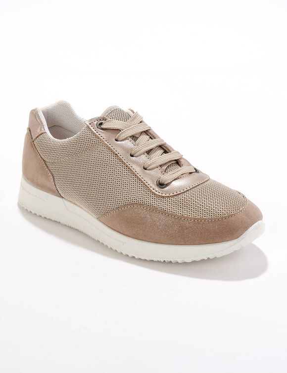 Sneakers met veters, voor gevoelige voeten, rekbaar materiaal - glanzend (beige)