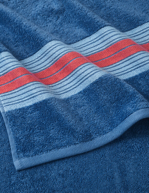 Collection serviettes de bain liteau rayures bayad&egrave;res - &eacute;ponge bouclette 420 gr/m&sup2; (bleu dur)
