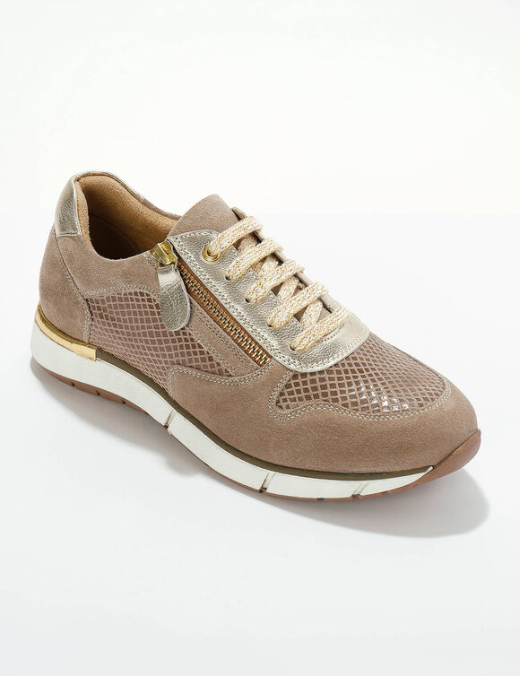 Leren sneakers met ritssluiting en veters (beige)