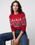 Pull femme col rond manches longues, maille jacquard (rouge)