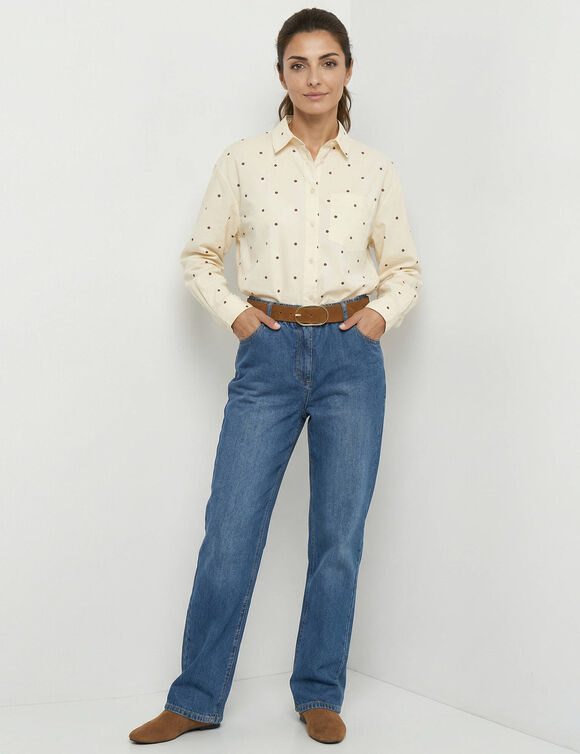 Chemise ample imprim&eacute; pois (&eacute;cru / marron)