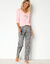Pyjama en coton manches longues imprim&eacute; roses (gris / rose)