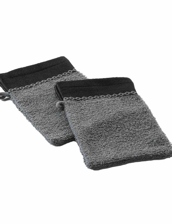 Effen badlinnen 450 g/m² met jacquard sierrand, zacht comfort (antraciet)