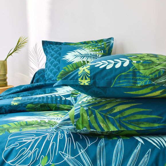 Linge de lit Cayenne en coton imprimé feuilles de palmiers (vert)