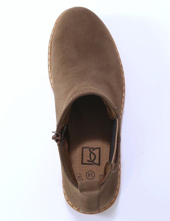 Boots semelle compens&eacute;e, &eacute;lastiqu&eacute;s c&ocirc;t&eacute;s (taupe)