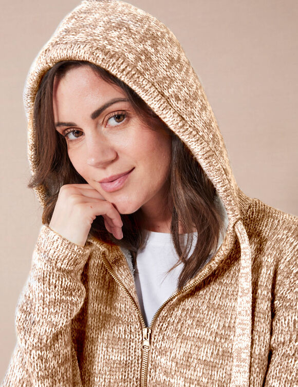 Gilet zippé fourré maille moulinée (beige chiné)