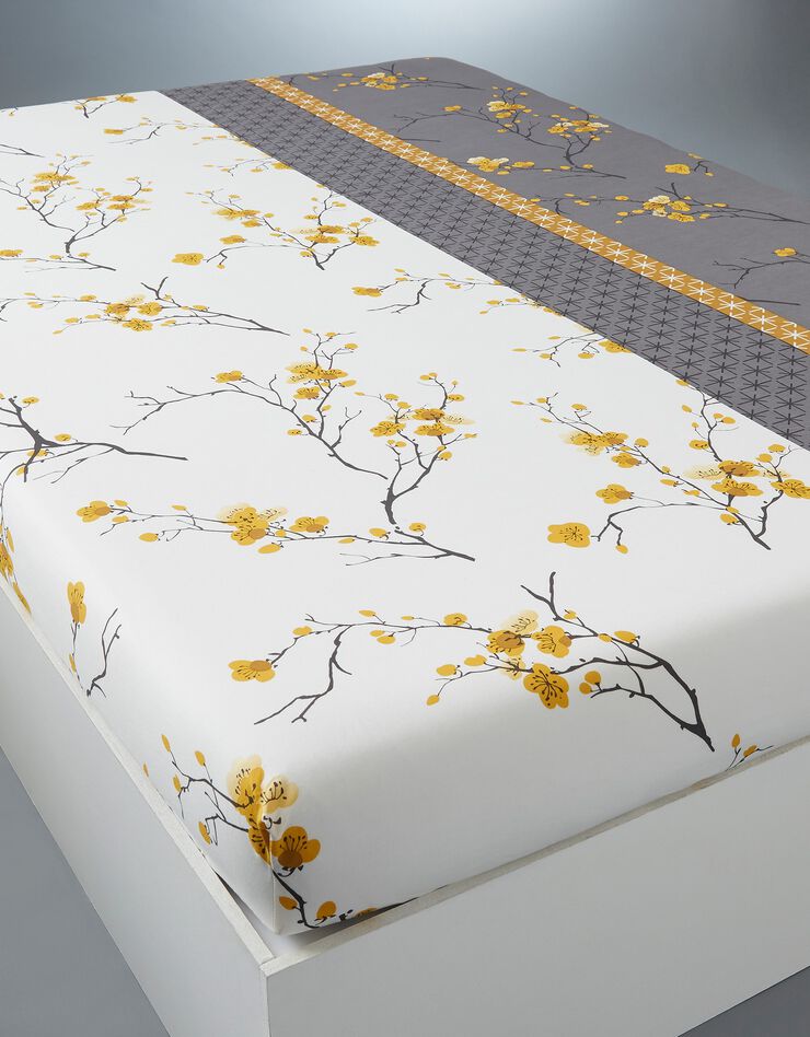 Linge de lit Kimori en coton imprimé fleurs de cerisier (gris)