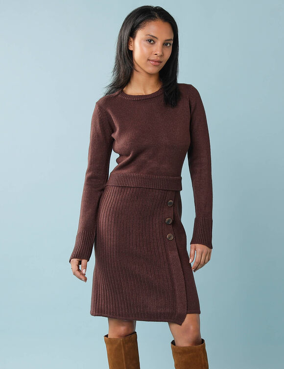 Robe pull effet portefeuille, Sp&eacute;cial Petites (chocolat)