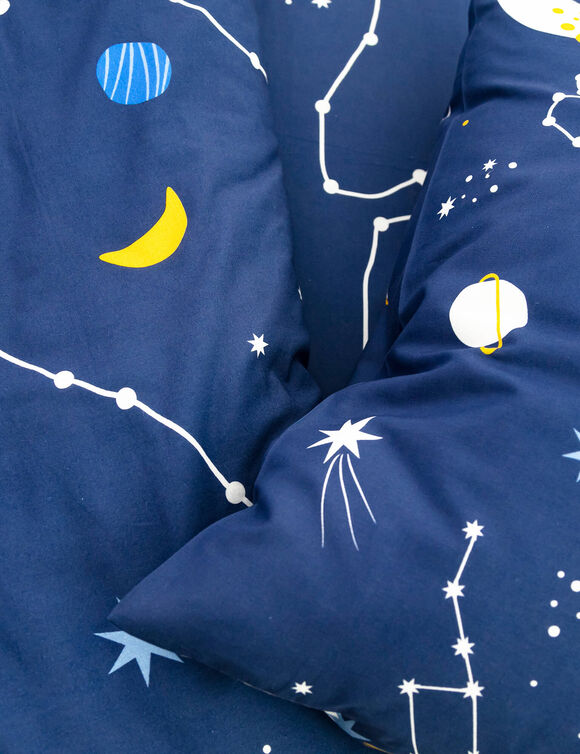 Linge de lit enfant imprimé Voie lactée - coton (marine)