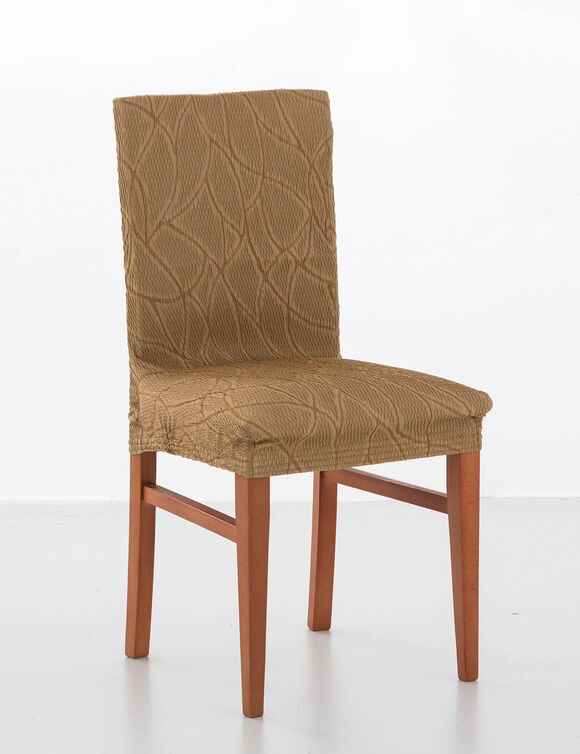 Housse intégrale extensible motif jacquard "serpentins" spéciale chaise (beige)