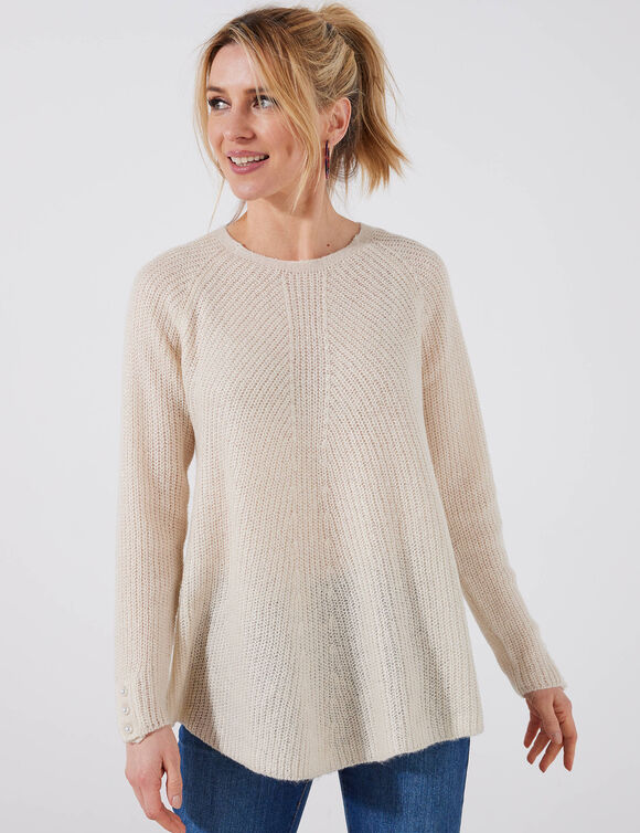 Pull évasé, maille anglaise toucher doux (écru)